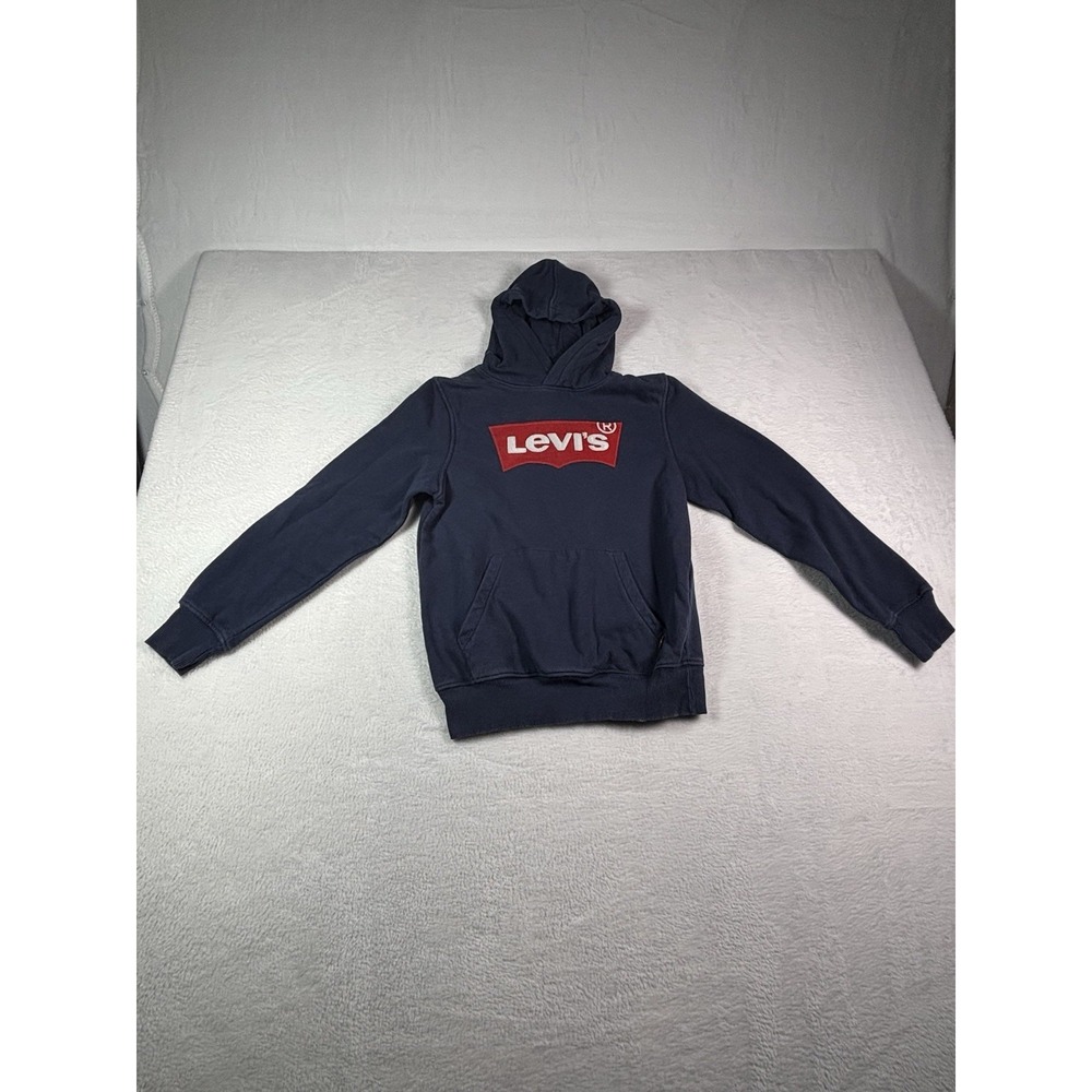 Levis Boys Fleece Pullover Hoodie Navy Blue Logo Size 10/12